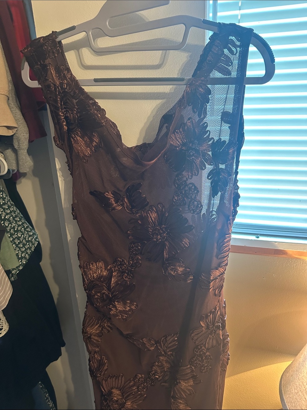 Embroidered Brown Floral Midi Dress